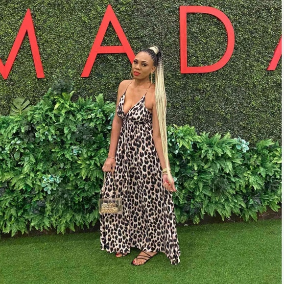 Backless Cheetah Maxi Dress Criss Cross V-Neck - Picture 13 of 16